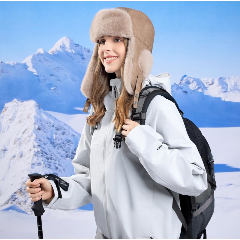 HUAMULAN Brown Ushanka Trapper Hat with Ear Flaps for Winter Ski Hunting