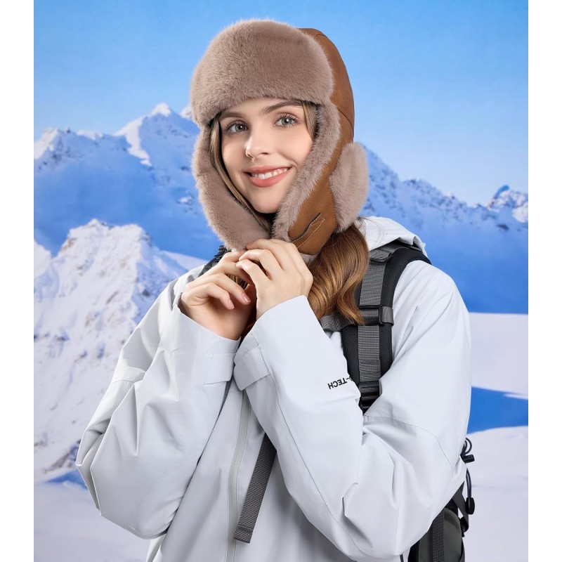 HUAMULAN Unisex Winter Trapper Ushanka Coffee Hat with Ear Flaps