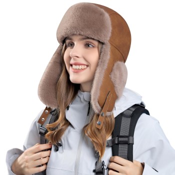 HUAMULAN Unisex Winter Trapper Hat Ushanka Windproof Ski Hunting Ear Flaps Coffee
