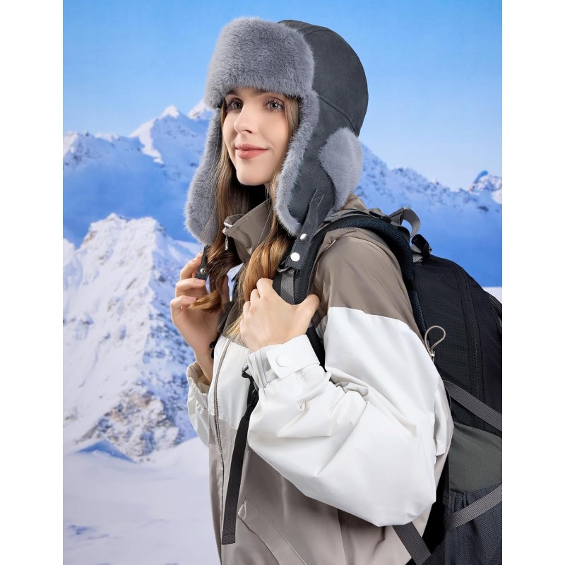 HUAMULAN Unisex Winter Trapper Hat Ushanka Gray with Ear Flaps