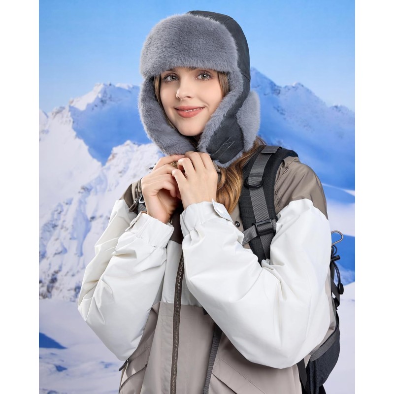 HUAMULAN Unisex Winter Trapper Hat Ushanka Gray with Ear Flaps