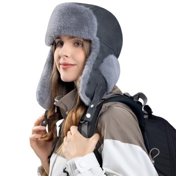 HUAMULAN Unisex Winter Trapper Hat Ushanka Windproof Ear Flaps for Ski & Hunting Gray