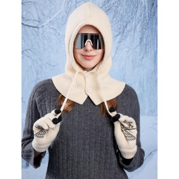 Women's Winter Knit Balaclava Beanie Gloves Set Buttoned Mouth Cover Warm for Skiing Biking Running Women's Winter Knit Balaclava Beanie Gloves Set Buttoned Mouth Cover Warm for Skiing Biking Running