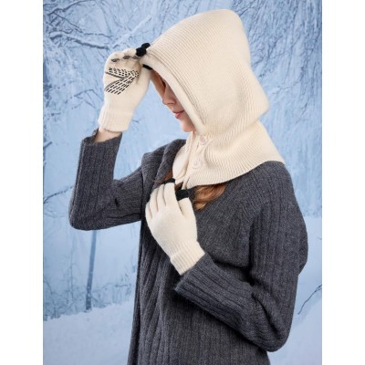 Women's Winter Knit Balaclava Beanie Gloves Set with Buttoned Mouth Cover for Skiing