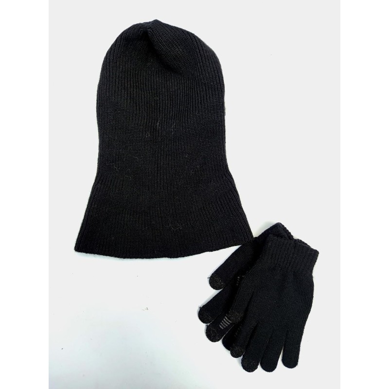 Women's winter knit balaclava beanie gloves set with buttoned mouth cover