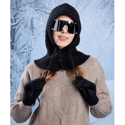 Women's winter knit balaclava beanie gloves set with buttoned mouth cover