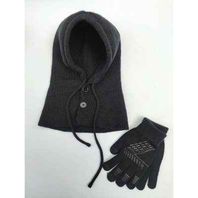 Women's winter knit balaclava beanie gloves set with buttoned mouth cover