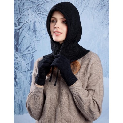 Women's winter knit balaclava beanie gloves set with buttoned mouth cover
