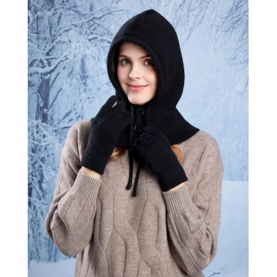Women's winter knit balaclava beanie gloves set with buttoned mouth cover