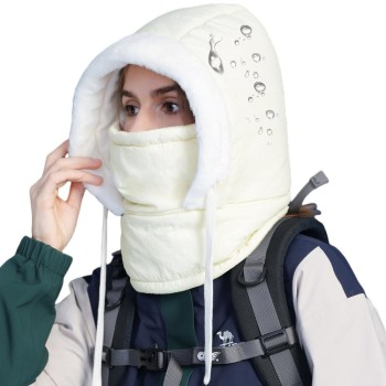 HUAMULAN Unisex Winter 3-in-1 Balaclava Cream White Waterproof Fleece Ski Hat Face Shield
