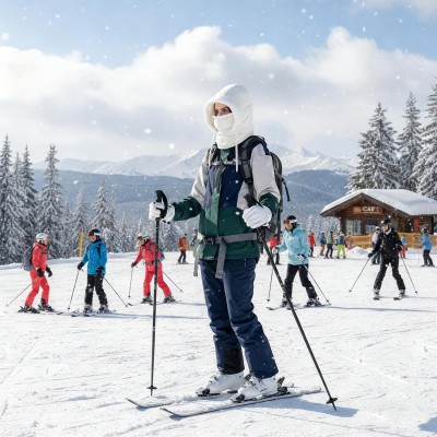 HUAMULAN Unisex Winter 3-in-1 Cream White Ski Balaclava Hat HUAMULAN Cream White 3-in-1 Waterproof Fleece Ski Balaclava Face Shield