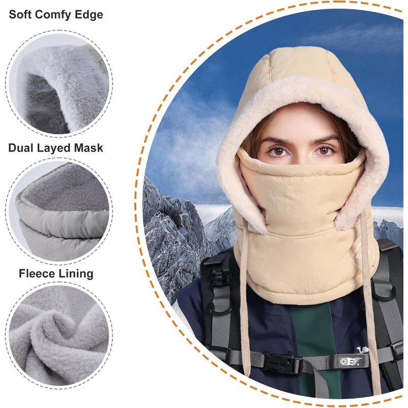 HUAMULAN Khaki 3-in-1 Balaclava Ski Mask Winter Gear HUAMULAN Unisex Khaki 3-in-1 Balaclava Ski Mask for Extreme Cold
