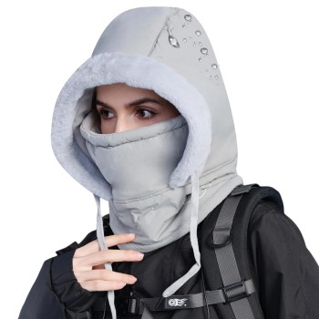 HUAMULAN Unisex Warm 3-in-1 Winter Fleece Balaclava Waterproof Ski Face Mask Gray One Size