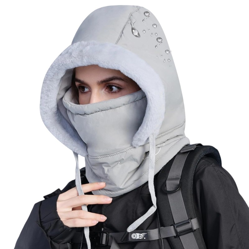 HUAMULAN Gray Unisex 3-in-1 Winter Fleece Balaclava Waterproof Ski Face Mask HUAMULAN Gray Unisex 3-in-1 Winter Fleece Balaclava Waterproof Ski Face Mask