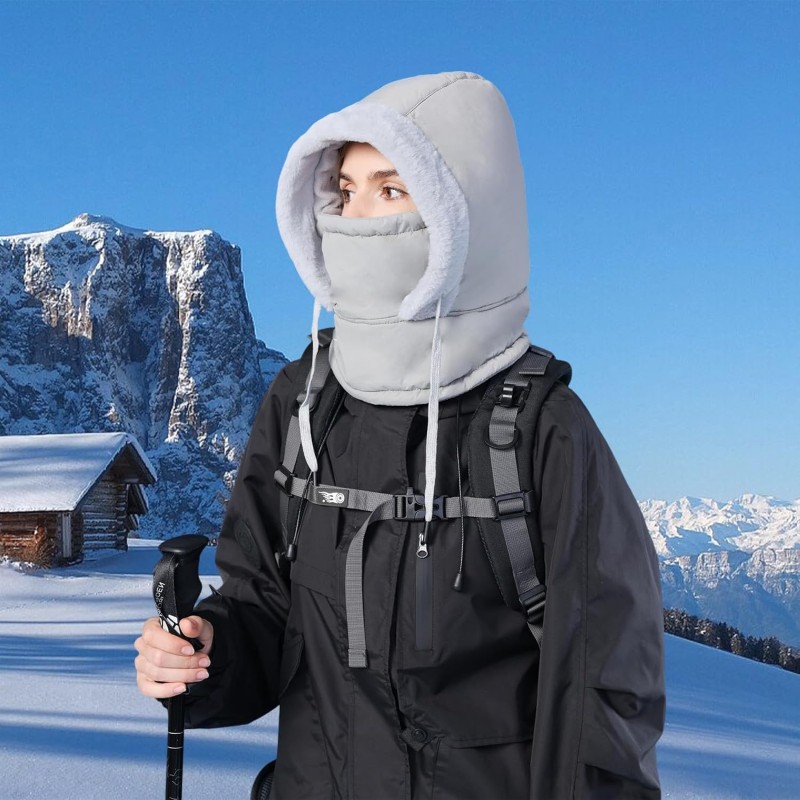 HUAMULAN Gray Unisex 3-in-1 Winter Fleece Balaclava Waterproof Ski Face Mask HUAMULAN Gray Unisex 3-in-1 Winter Fleece Balaclava Waterproof Ski Face Mask