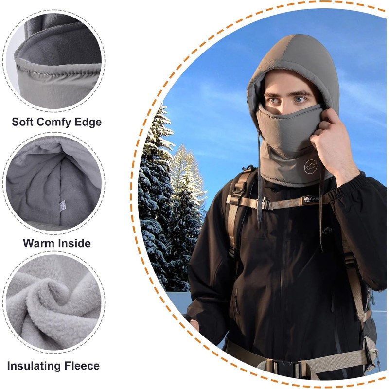 HUAMULAN Unisex Waterproof Ski Balaclava Dark Gray HUAMULAN Dark Gray 3-in-1 Fleece Balaclava for Skiing and Snow Activities