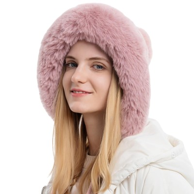 Women's pink Peruvian beanie with fleece lining, pom poms and ear flaps