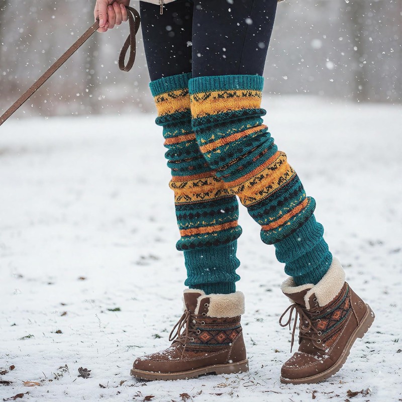 HUAMULAN Women's Bohemian Knit Over Knee Leg Warmers Christmas Boot Cuffs