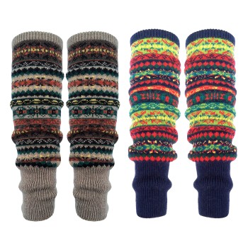 HUAMULAN Women Bohemian Knit Crochet Over Knee Long Leg Warmers Winter Thick Warm Navy Khaki Stretch Boot Cuffs