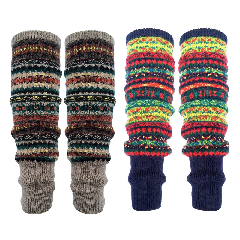 HUAMULAN Women's Bohemian Knit Crochet Over Knee Leg Warmers Navy Khaki