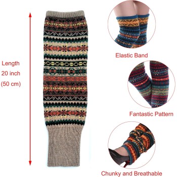 HUAMULAN Women Bohemian Knit Crochet Over Knee Long Leg Warmers Winter Thick Warm Navy Khaki Stretch Boot Cuffs HUAMULAN Women Bohemian Knit Crochet Over Knee Long Leg Warmers Winter Thick Warm Navy Khaki Stretch Boot Cuffs