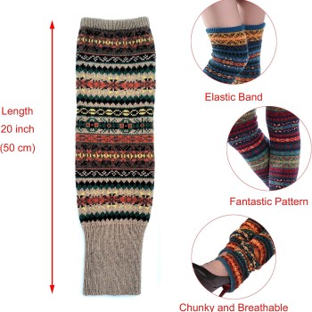 HUAMULAN Women Bohemian Knit Crochet Over Knee Long Leg Warmers Winter Thick Warm Navy Khaki Stretch Boot Cuffs HUAMULAN Women Bohemian Knit Crochet Over Knee Long Leg Warmers Winter Thick Warm Navy Khaki Stretch Boot Cuffs