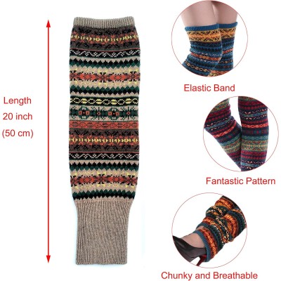 HUAMULAN Women's Bohemian Knit Crochet Over Knee Leg Warmers Navy Khaki