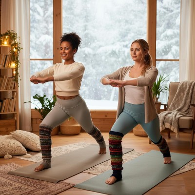 HUAMULAN Women's Bohemian Knit Crochet Over Knee Leg Warmers Navy Khaki