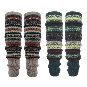 HUAMULAN Women Winter Bohemian Knit Over Knee Leg Warmers Thick Stretch Boot Cuffs Khaki Green