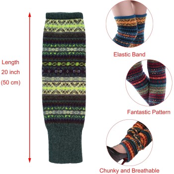 HUAMULAN Women Winter Bohemian Knit Over Knee Leg Warmers Thick Stretch Boot Cuffs Khaki Green HUAMULAN Women Winter Bohemian Knit Over Knee Leg Warmers Thick Stretch Boot Cuffs Khaki Green