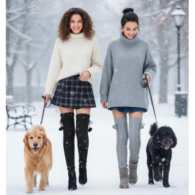 HUAMULAN Women's Bohemian Knit Crochet Over Knee Boot Cuffs in Black and Gray