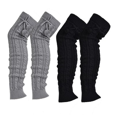 HUAMULAN Women's Bohemian Knit Crochet Over Knee Boot Cuffs in Black and Gray