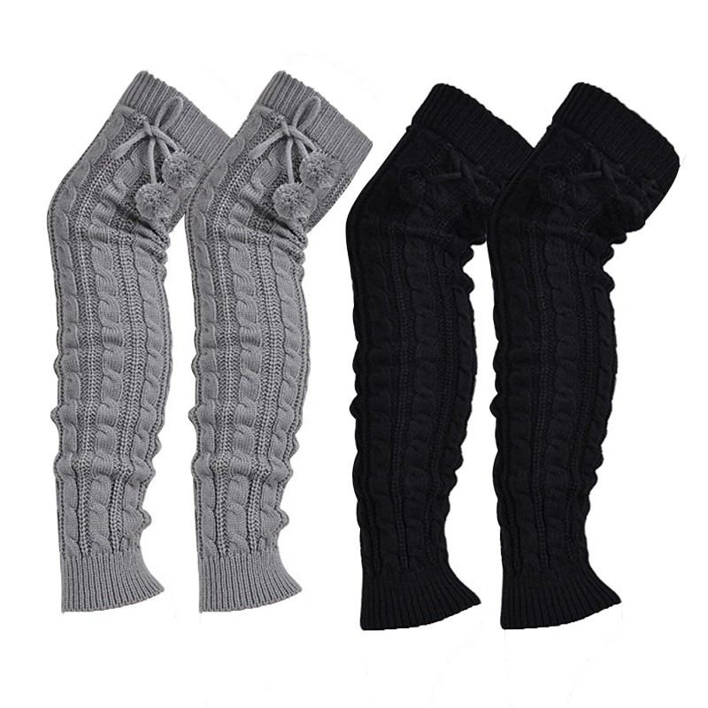 HUAMULAN Women's Bohemian Knit Crochet Over Knee Boot Cuffs in Black and Gray