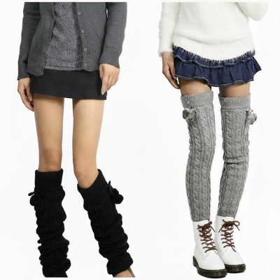 HUAMULAN Women's Bohemian Knit Crochet Over Knee Boot Cuffs in Black and Gray