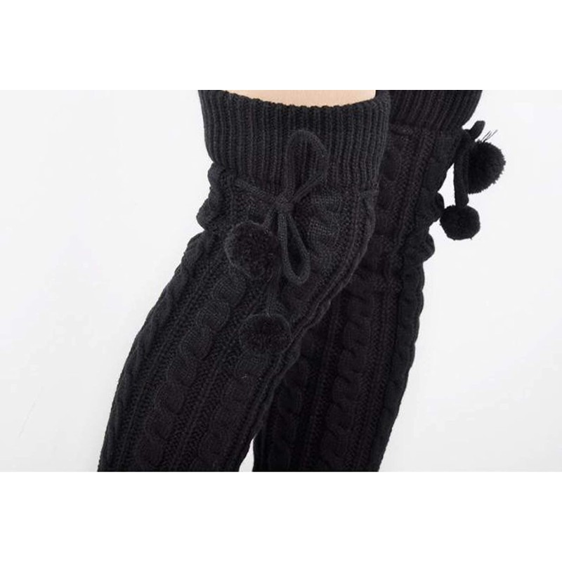 HUAMULAN Women's Bohemian Knit Crochet Over Knee Boot Cuffs in Black and Gray
