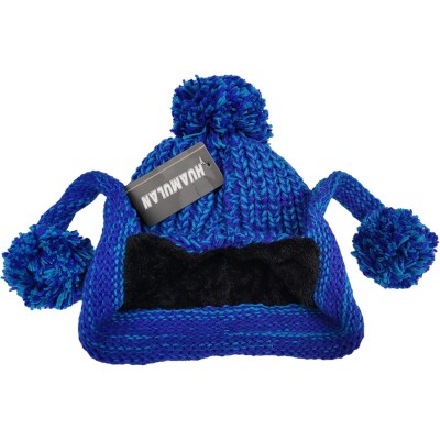 Blue Peruvian Knit Winter Beanie Ear Flaps Ski Hat Women's Blue Peruvian Knit Winter Beanie with Ear Flaps and Pom Poms
