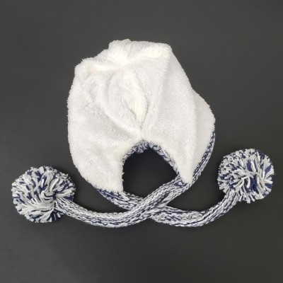 Women's Gray Peruvian Ear Flap Beanie with Fleece Lining and 3 Pom Poms