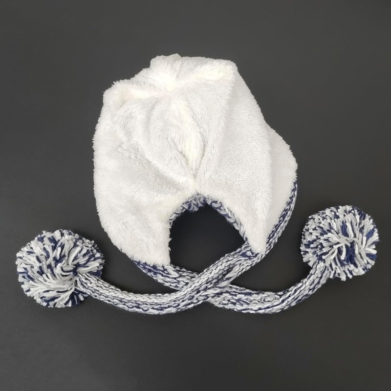 Women's Gray Peruvian Ear Flap Beanie with Fleece Lining and 3 Pom Poms