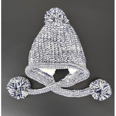 Women's Gray Peruvian Ear Flap Beanie with Fleece Lining and 3 Pom Poms