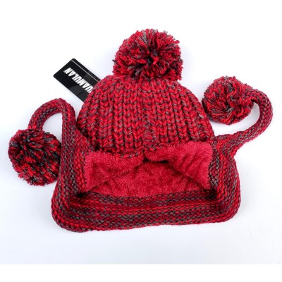 Women's Winter Peruvian Beanie Hat – Red with Ear Flaps and Pom Poms Women's winter Peruvian beanie hat with ear flaps, fleece lined, 3 pom poms in red