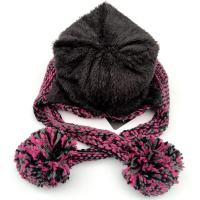 Women's Winter Peruvian Beanie Hat with Ear Flaps – Fleece Lined, 3 Pom Poms, Rose Red Women's winter Peruvian beanie hat with ear flaps, fleece lined, 3 pom poms, rose red color