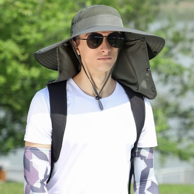 Women's Army Green Wide Brim UV Sun Hat with Detachable Neck Flap and Ponytail Opening