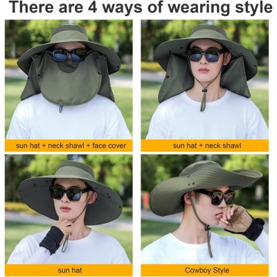 Women's Army Green Wide Brim UV Sun Hat with Detachable Neck Flap and Ponytail Opening