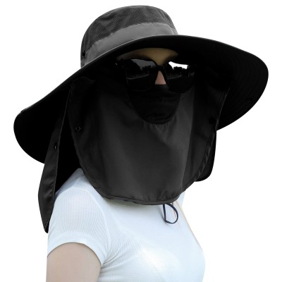 Women's Wide Brim Sun Hat with Detachable Face-Neck Flap UV Protection