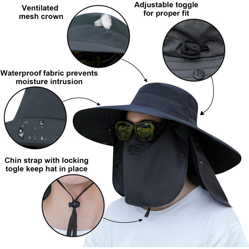 Women's Wide Brim Sun Hat with Detachable Face-Neck Flap UV Protection