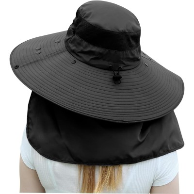 Women's Wide Brim Sun Hat with Detachable Face-Neck Flap UV Protection