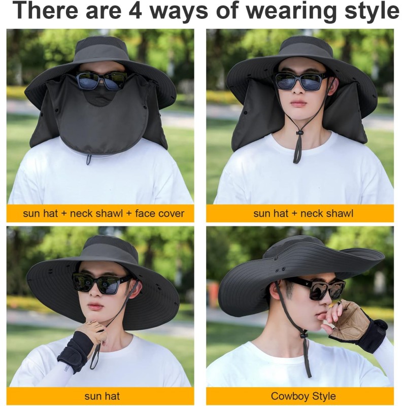 Women's Wide Brim Sun Hat with Detachable Face-Neck Flap UV Protection