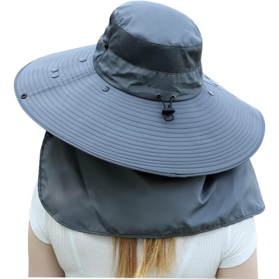 Dark gray women’s wide brim sun hat with detachable face neck flap and ponytail opening for UV protection
