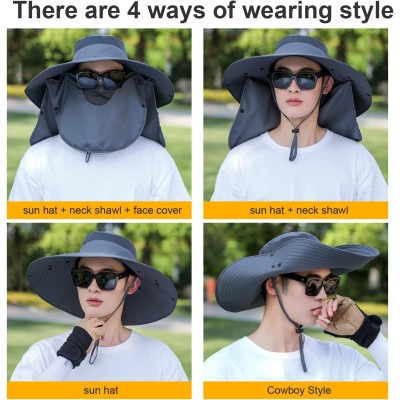Dark gray women’s wide brim sun hat with detachable face neck flap and ponytail opening for UV protection
