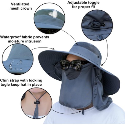 Dark gray women’s wide brim sun hat with detachable face neck flap and ponytail opening for UV protection